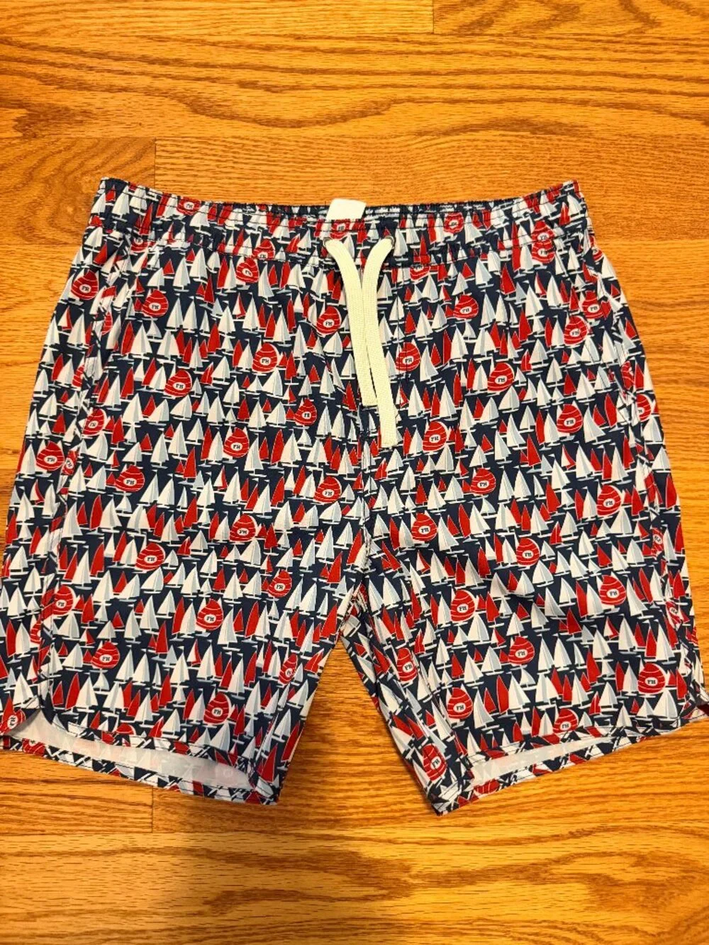 Fair Harbor Boys XL 11/12 Swim Trunks Anti-Chafe Boxer Liner Navy Sailboats EUC